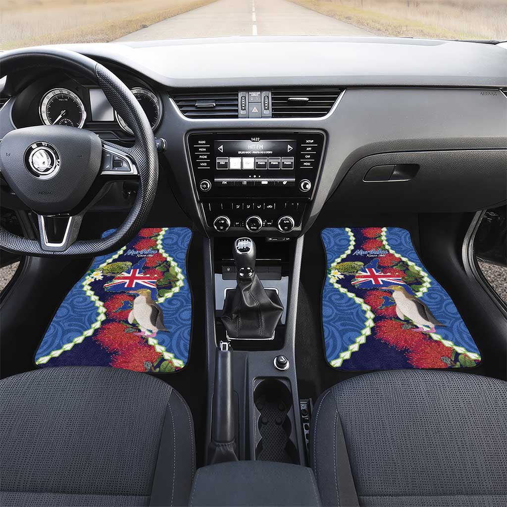Southland Anniversary Day Car Mats Murihiku 1861 Maori Bird Mix Pohutukawa LT14 Set 2pcs - Front Blue - Polynesian Pride