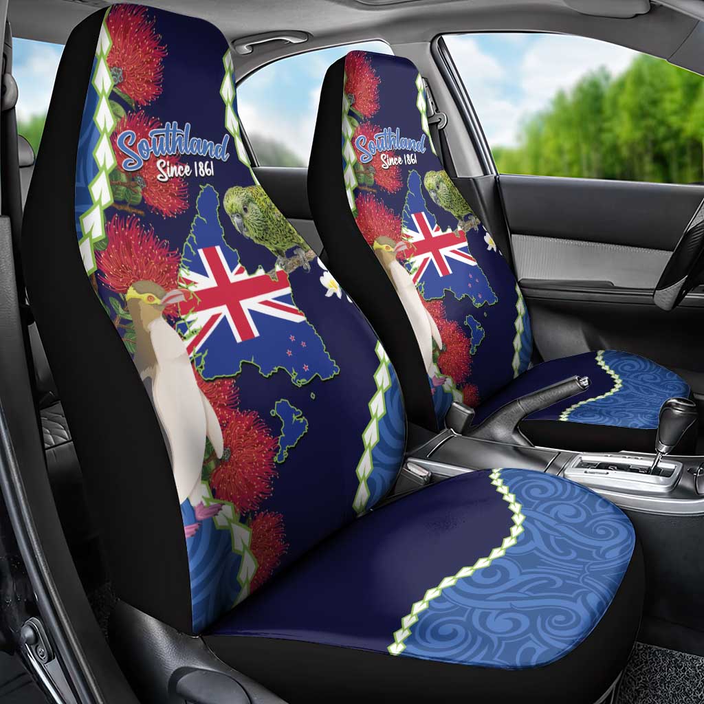 Southland Anniversary Day Car Seat Cover Murihiku 1861 Maori Bird Mix Pohutukawa