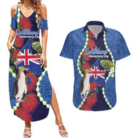 Southland Anniversary Day Couples Matching Summer Maxi Dress and Hawaiian Shirt Murihiku 1861 Maori Bird Mix Pohutukawa