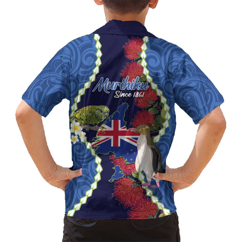 Southland Anniversary Day Family Matching Short Sleeve Bodycon Dress and Hawaiian Shirt Murihiku 1861 Maori Bird Mix Pohutukawa