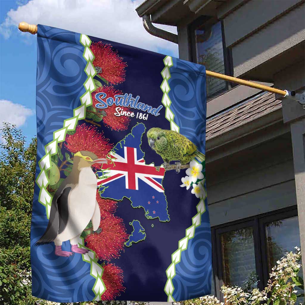 Southland Anniversary Day Garden Flag Murihiku 1861 Maori Bird Mix Pohutukawa