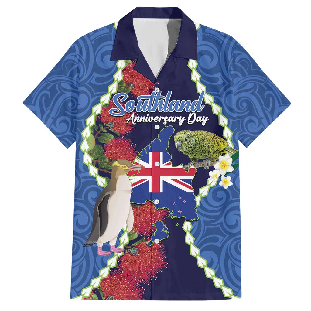 Southland Anniversary Day Hawaiian Shirt Murihiku 1861 Maori Bird Mix Pohutukawa LT14 Blue - Polynesian Pride