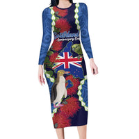 Southland Anniversary Day Long Sleeve Bodycon Dress Murihiku 1861 Maori Bird Mix Pohutukawa