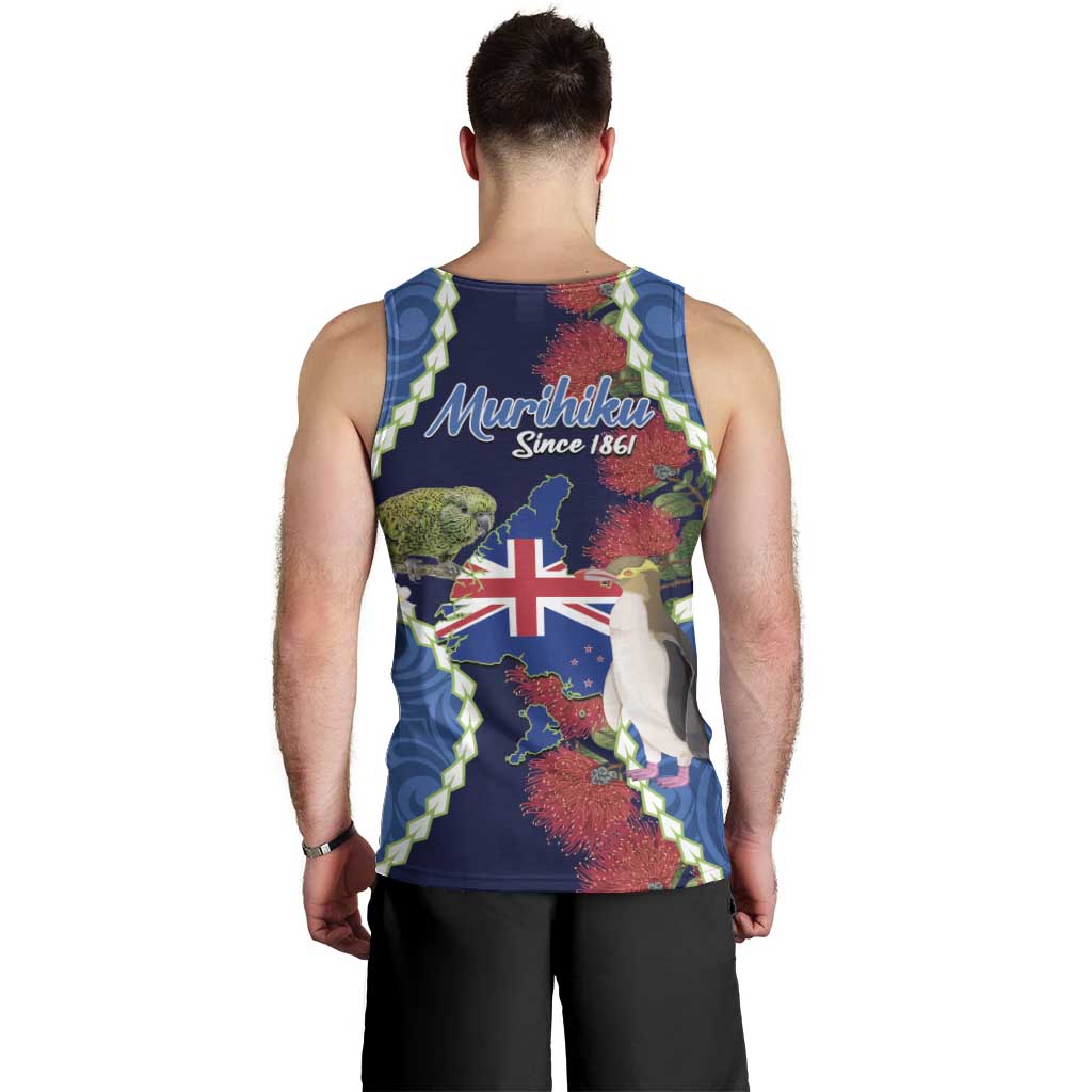 Southland Anniversary Day Men Tank Top Murihiku 1861 Maori Bird Mix Pohutukawa LT14 - Polynesian Pride