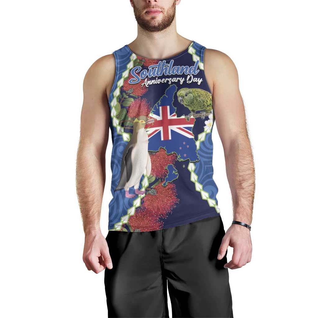 Southland Anniversary Day Men Tank Top Murihiku 1861 Maori Bird Mix Pohutukawa LT14 - Polynesian Pride