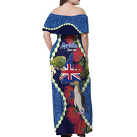 Southland Anniversary Day Off Shoulder Maxi Dress Murihiku 1861 Maori Bird Mix Pohutukawa