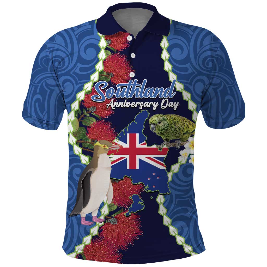 Southland Anniversary Day Polo Shirt Murihiku 1861 Maori Bird Mix Pohutukawa