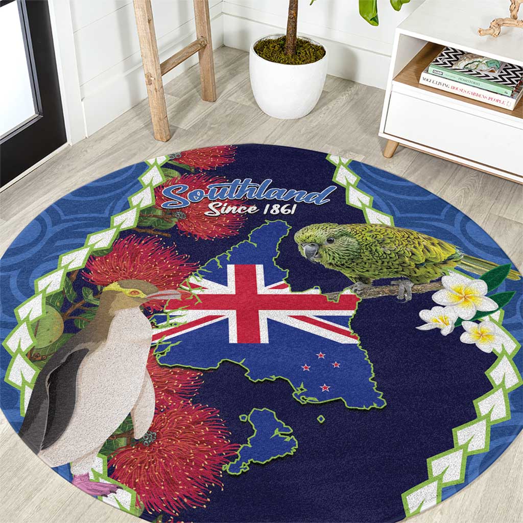 Southland Anniversary Day Round Carpet Murihiku 1861 Maori Bird Mix Pohutukawa