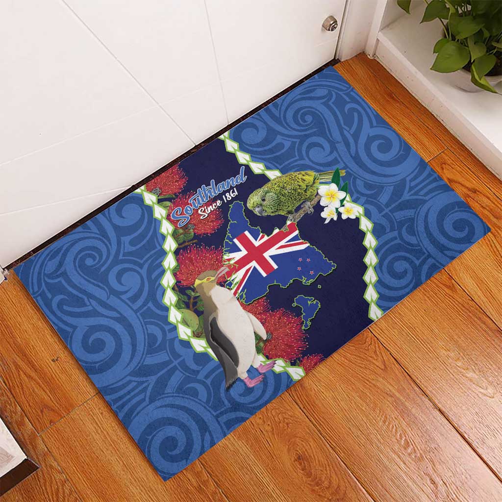 Southland Anniversary Day Rubber Doormat Murihiku 1861 Maori Bird Mix Pohutukawa LT14 - Polynesian Pride