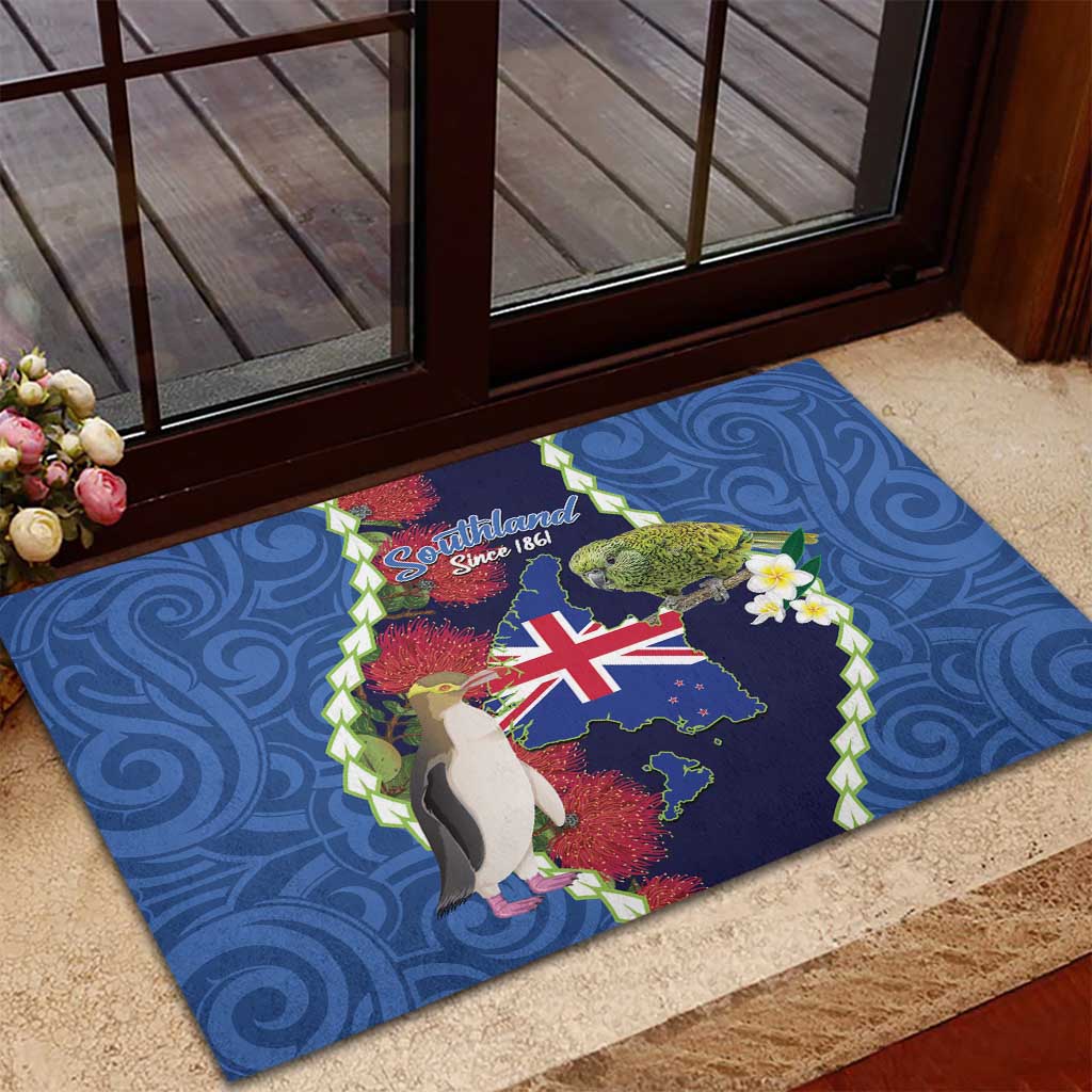 Southland Anniversary Day Rubber Doormat Murihiku 1861 Maori Bird Mix Pohutukawa LT14 - Polynesian Pride