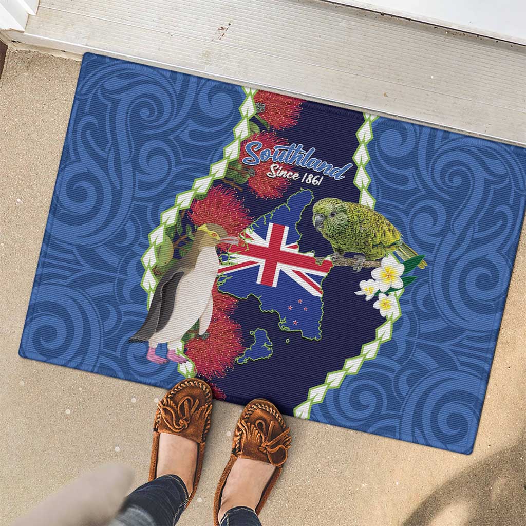 Southland Anniversary Day Rubber Doormat Murihiku 1861 Maori Bird Mix Pohutukawa LT14 - Polynesian Pride
