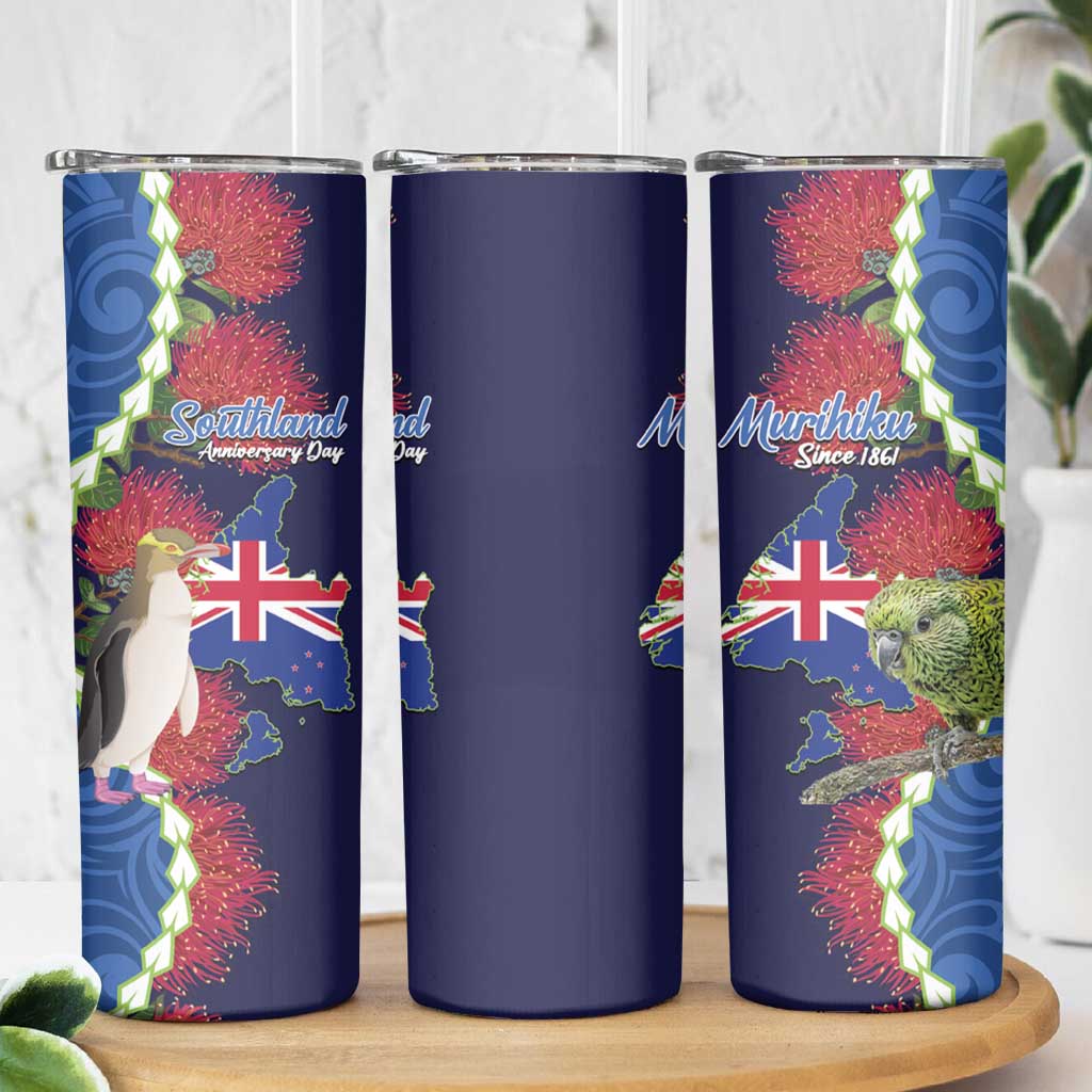 Southland Anniversary Day Skinny Tumbler Murihiku 1861 Maori Bird Mix Pohutukawa