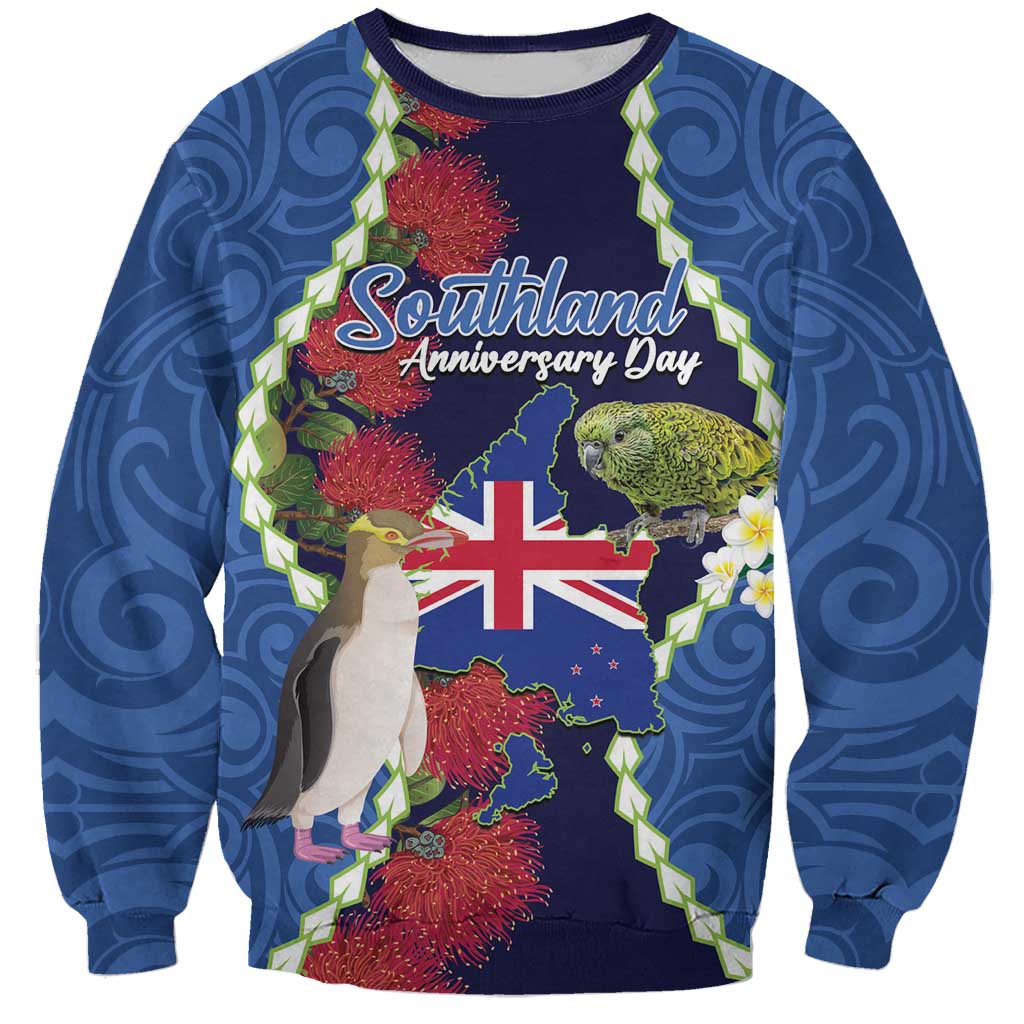 Southland Anniversary Day Sweatshirt Murihiku 1861 Maori Bird Mix Pohutukawa LT14 Unisex Blue - Polynesian Pride
