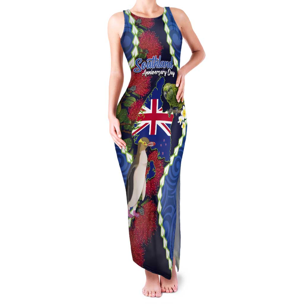 Southland Anniversary Day Tank Maxi Dress Murihiku 1861 Maori Bird Mix Pohutukawa