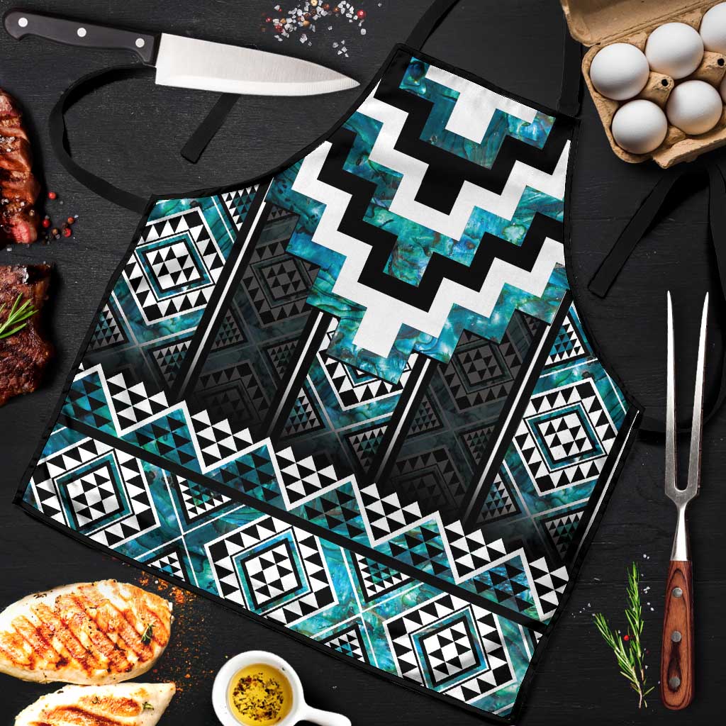 Paua Shell Taniko Pattern Aotearoa Apron Niho Taniwha Mix Poutama - Polynesian Pride