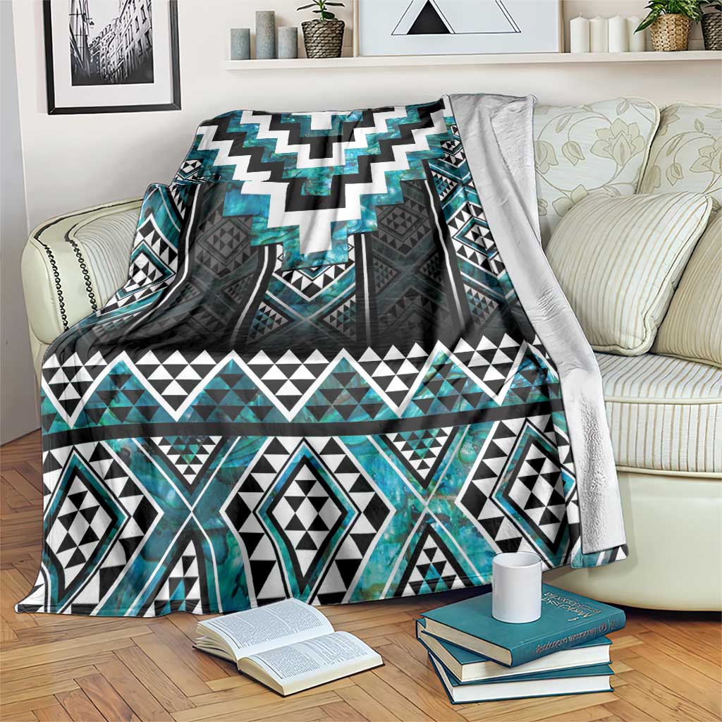 Paua Shell Taniko Pattern Aotearoa Blanket Niho Taniwha Mix Poutama LT14 Turquoise - Polynesian Pride
