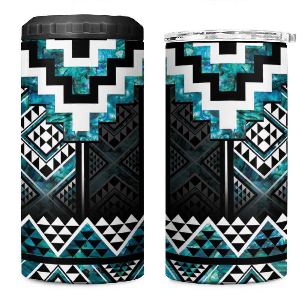 Paua Shell Taniko Pattern Aotearoa 4 in 1 Can Cooler Tumbler Niho Taniwha Mix Poutama LT14 One Size: 16 oz Turquoise - Polynesian Pride