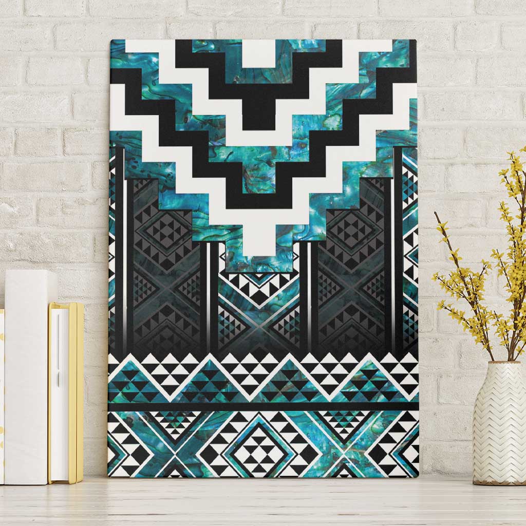 Paua Shell Taniko Pattern Aotearoa Canvas Wall Art Niho Taniwha Mix Poutama LT14 Without Frame Turquoise - Polynesian Pride