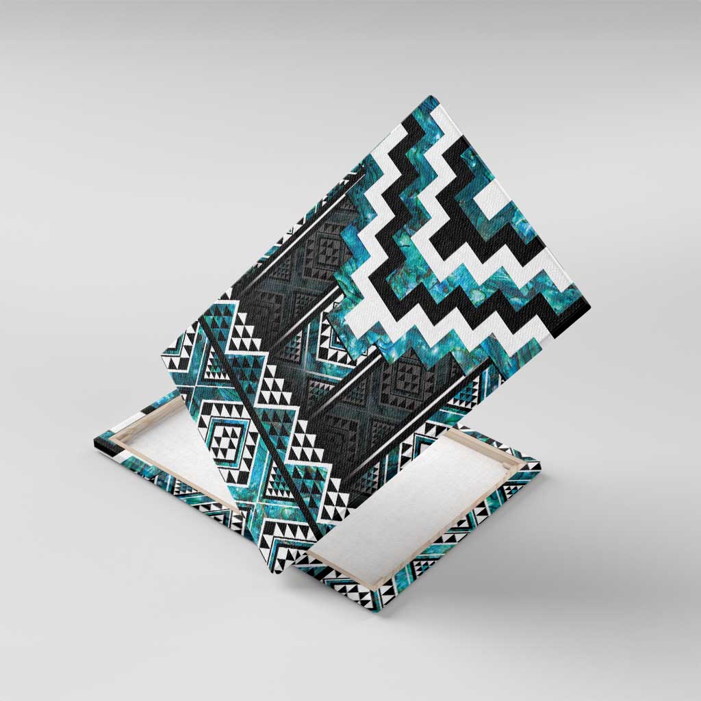 Paua Shell Taniko Pattern Aotearoa Canvas Wall Art Niho Taniwha Mix Poutama LT14 With Frame Turquoise - Polynesian Pride