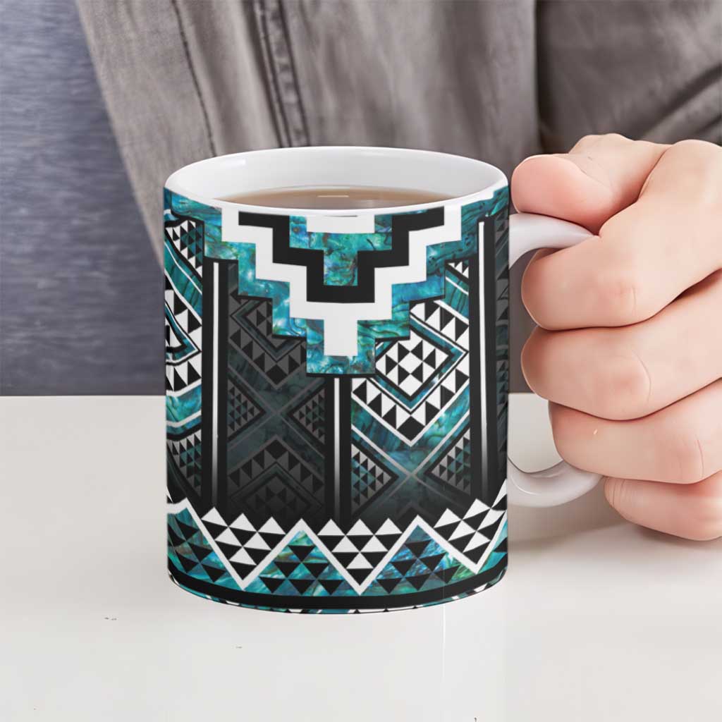 Paua Shell Taniko Pattern Aotearoa Ceramic Mug Niho Taniwha Mix Poutama - Polynesian Pride