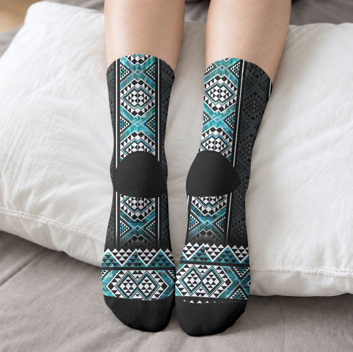 Paua Shell Taniko Pattern Aotearoa Crew Socks Niho Taniwha Mix Poutama