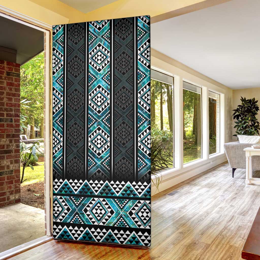 Paua Shell Taniko Pattern Aotearoa Door Cover Niho Taniwha Mix Poutama - Polynesian Pride