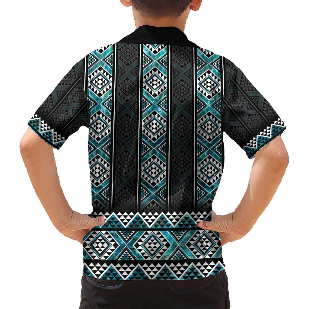 Paua Shell Taniko Pattern Aotearoa Family Matching Long Sleeve Bodycon Dress and Hawaiian Shirt Niho Taniwha Mix Poutama