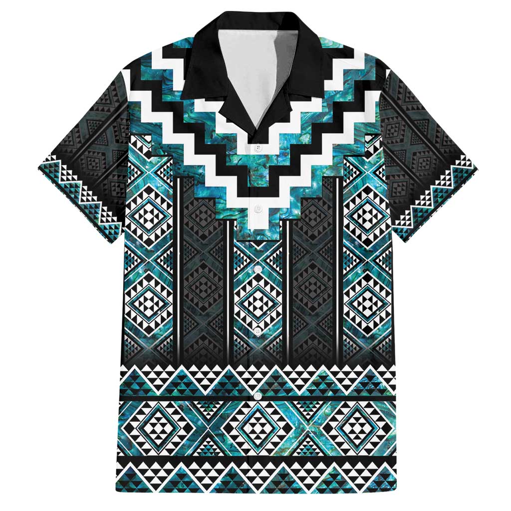 Paua Shell Taniko Pattern Aotearoa Family Matching Long Sleeve Bodycon Dress and Hawaiian Shirt Niho Taniwha Mix Poutama