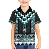 Paua Shell Taniko Pattern Aotearoa Family Matching Off The Shoulder Long Sleeve Dress and Hawaiian Shirt Niho Taniwha Mix Poutama
