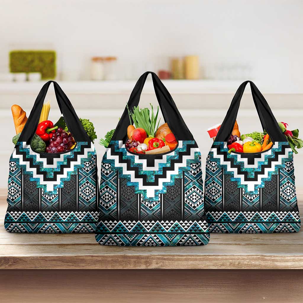 Paua Shell Taniko Pattern Aotearoa Grocery Bag Niho Taniwha Mix Poutama