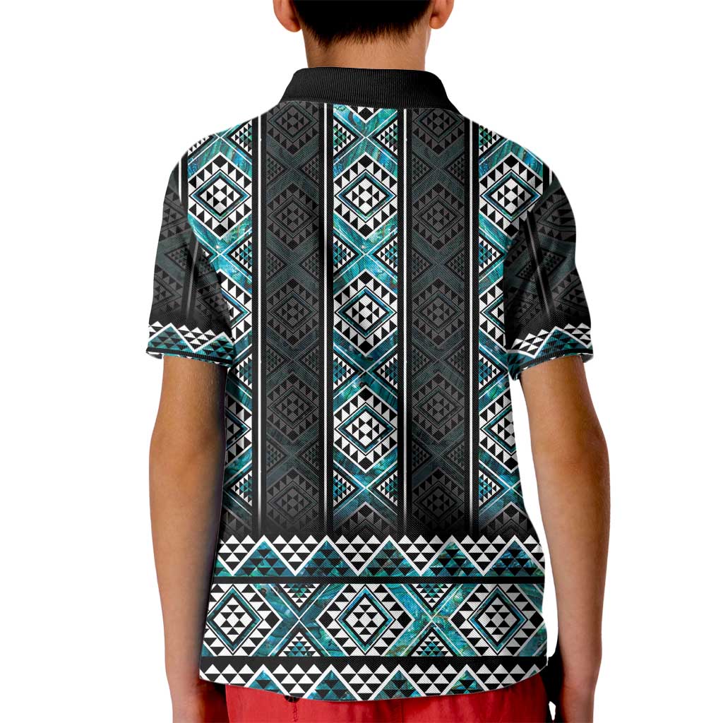 Paua Shell Taniko Pattern Aotearoa Kid Polo Shirt Niho Taniwha Mix Poutama LT14 - Polynesian Pride