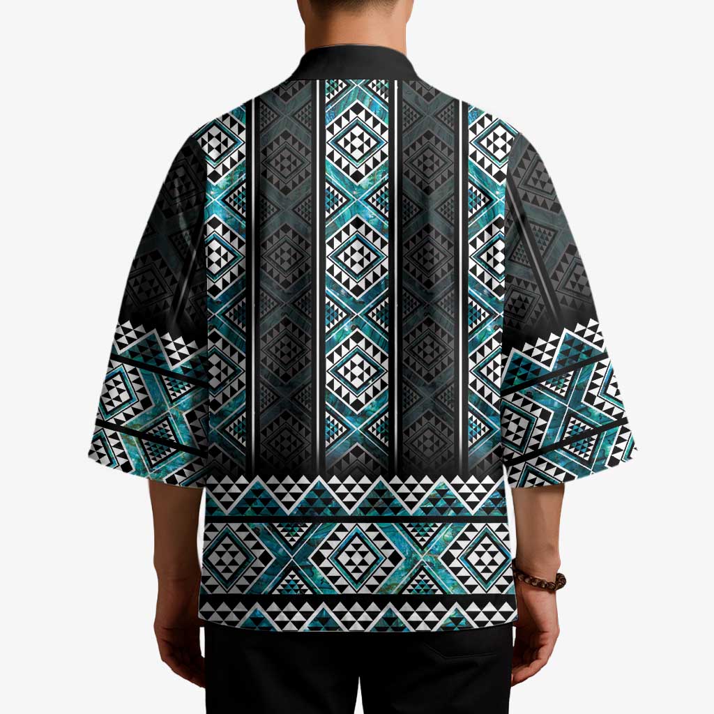 Paua Shell Taniko Pattern Aotearoa Kimono Niho Taniwha Mix Poutama - Polynesian Pride