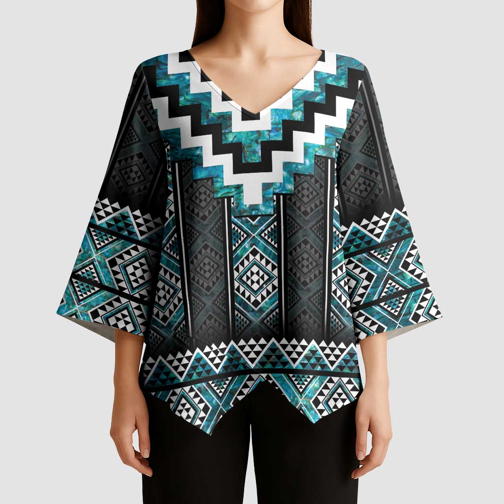 Paua Shell Taniko Pattern Aotearoa Kimono Sleeve Blouse Niho Taniwha Mix Poutama - Polynesian Pride