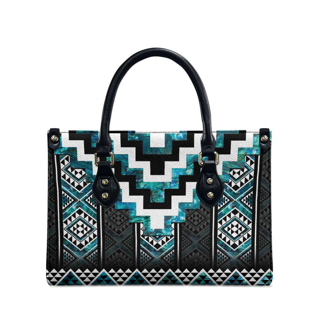 Paua Shell Taniko Pattern Aotearoa Leather Bag Niho Taniwha Mix Poutama - Polynesian Pride