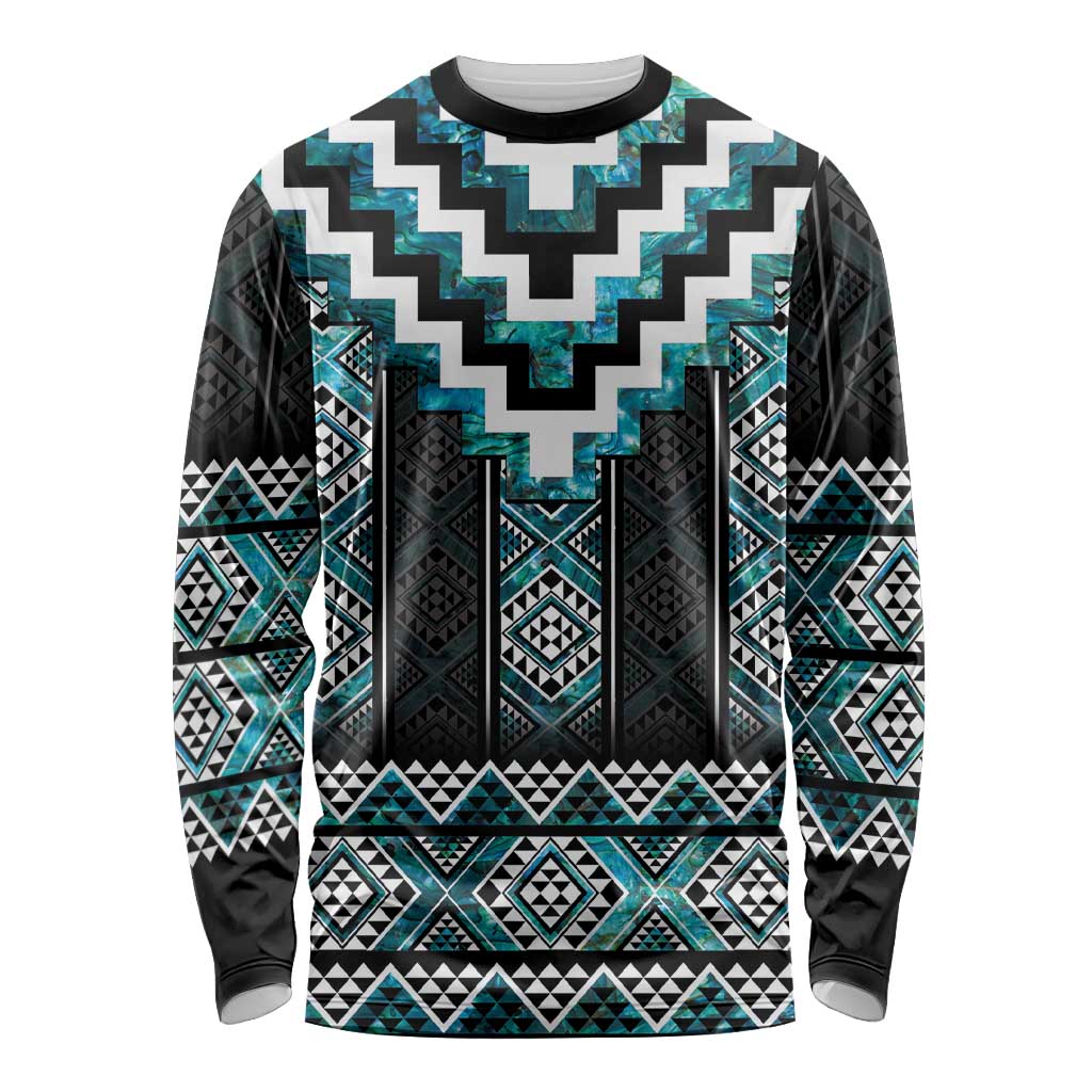 Paua Shell Taniko Pattern Aotearoa Long Sleeve Shirt Niho Taniwha Mix Poutama