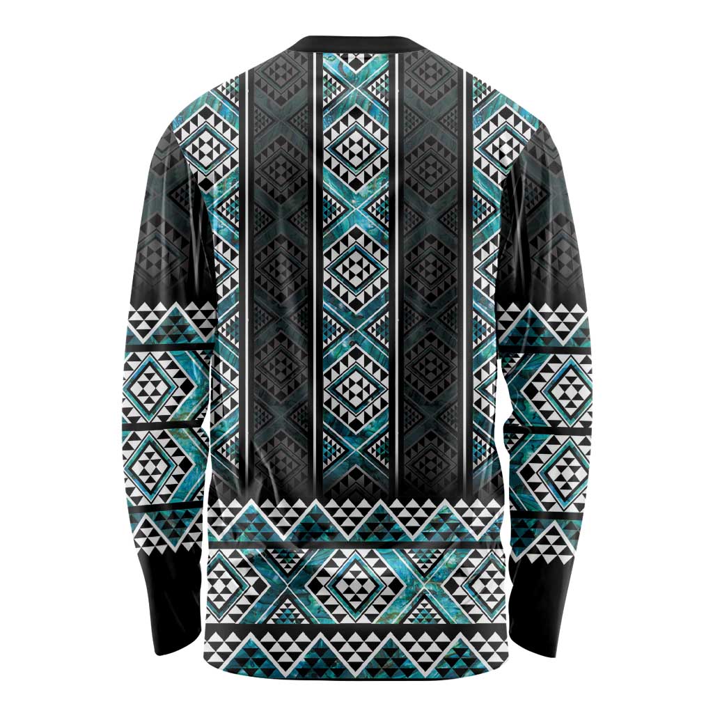 Paua Shell Taniko Pattern Aotearoa Long Sleeve Shirt Niho Taniwha Mix Poutama