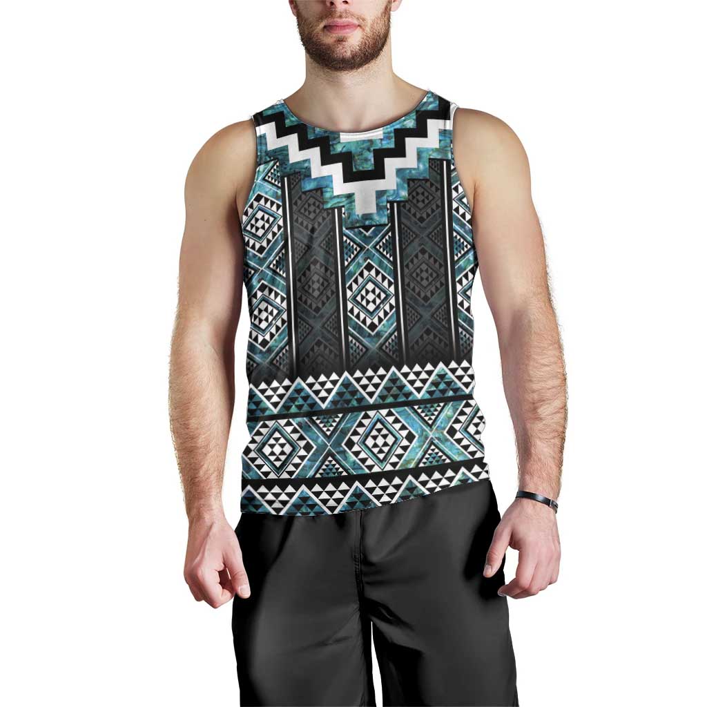 Paua Shell Taniko Pattern Aotearoa Men Tank Top Niho Taniwha Mix Poutama LT14 - Polynesian Pride