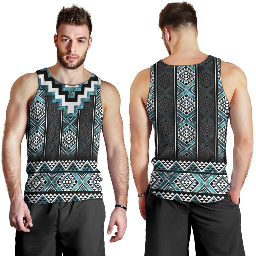 Paua Shell Taniko Pattern Aotearoa Men Tank Top Niho Taniwha Mix Poutama LT14 - Polynesian Pride