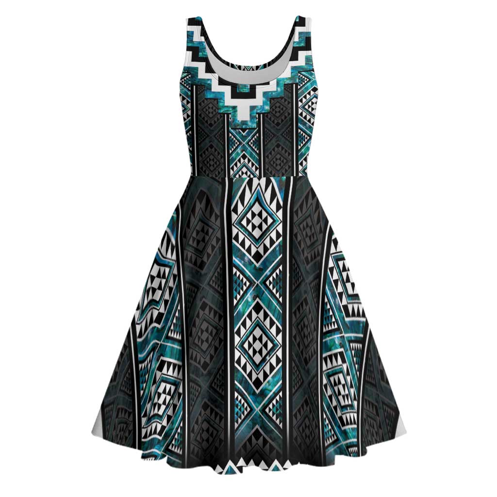 Paua Shell Taniko Pattern Aotearoa Midi Dress Niho Taniwha Mix Poutama - Polynesian Pride