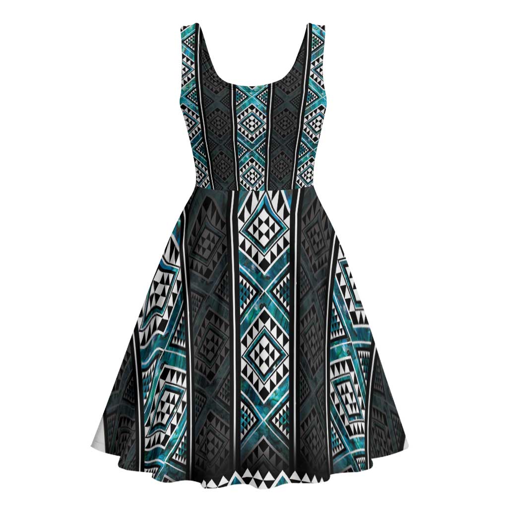 Paua Shell Taniko Pattern Aotearoa Midi Dress Niho Taniwha Mix Poutama - Polynesian Pride