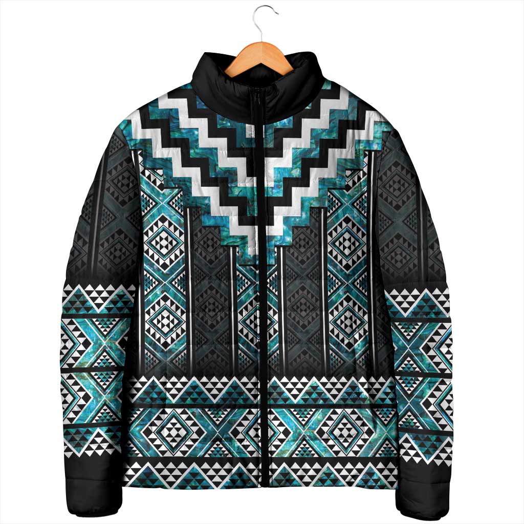 Paua Shell Taniko Pattern Aotearoa Padded Jacket Niho Taniwha Mix Poutama - Polynesian Pride