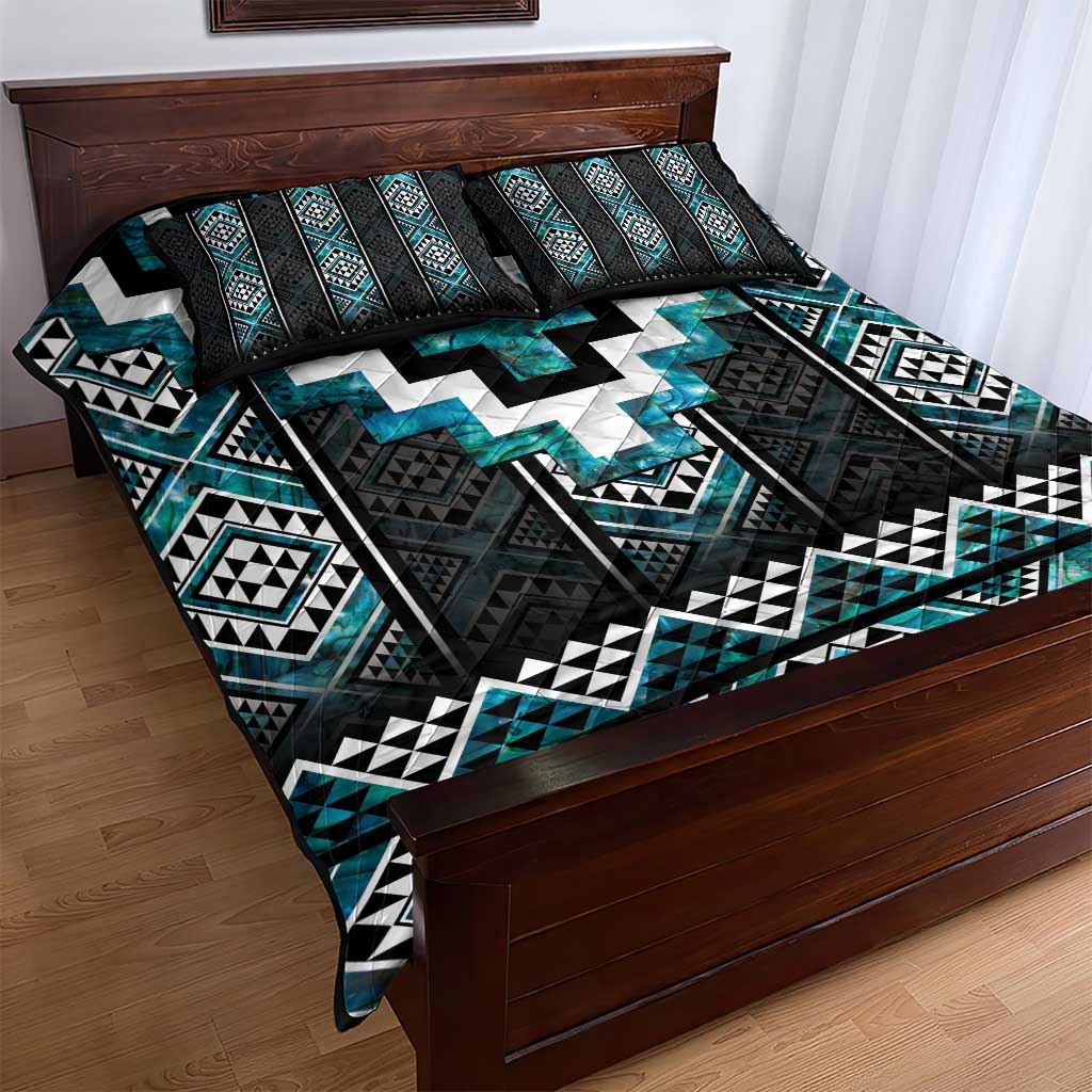 Paua Shell Taniko Pattern Aotearoa Quilt Bed Set Niho Taniwha Mix Poutama LT14 - Polynesian Pride