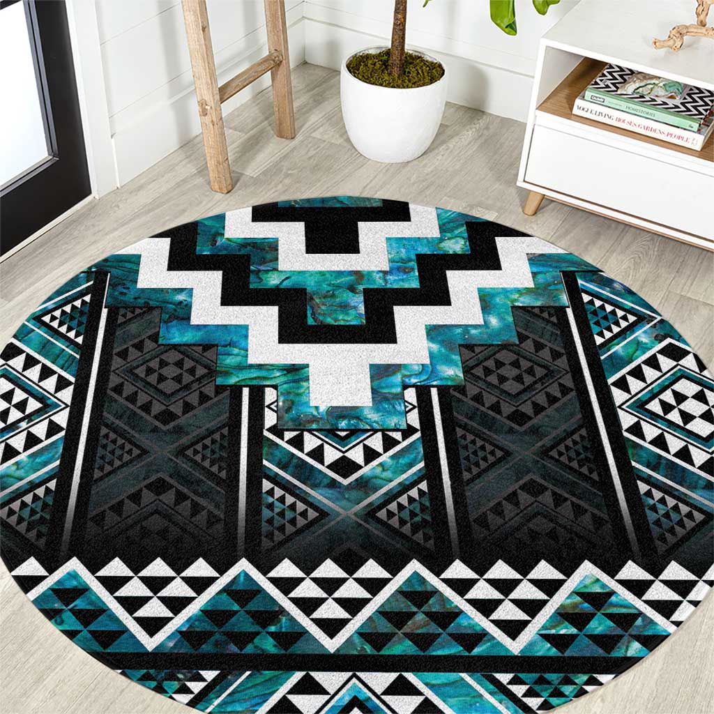 Paua Shell Taniko Pattern Aotearoa Round Carpet Niho Taniwha Mix Poutama