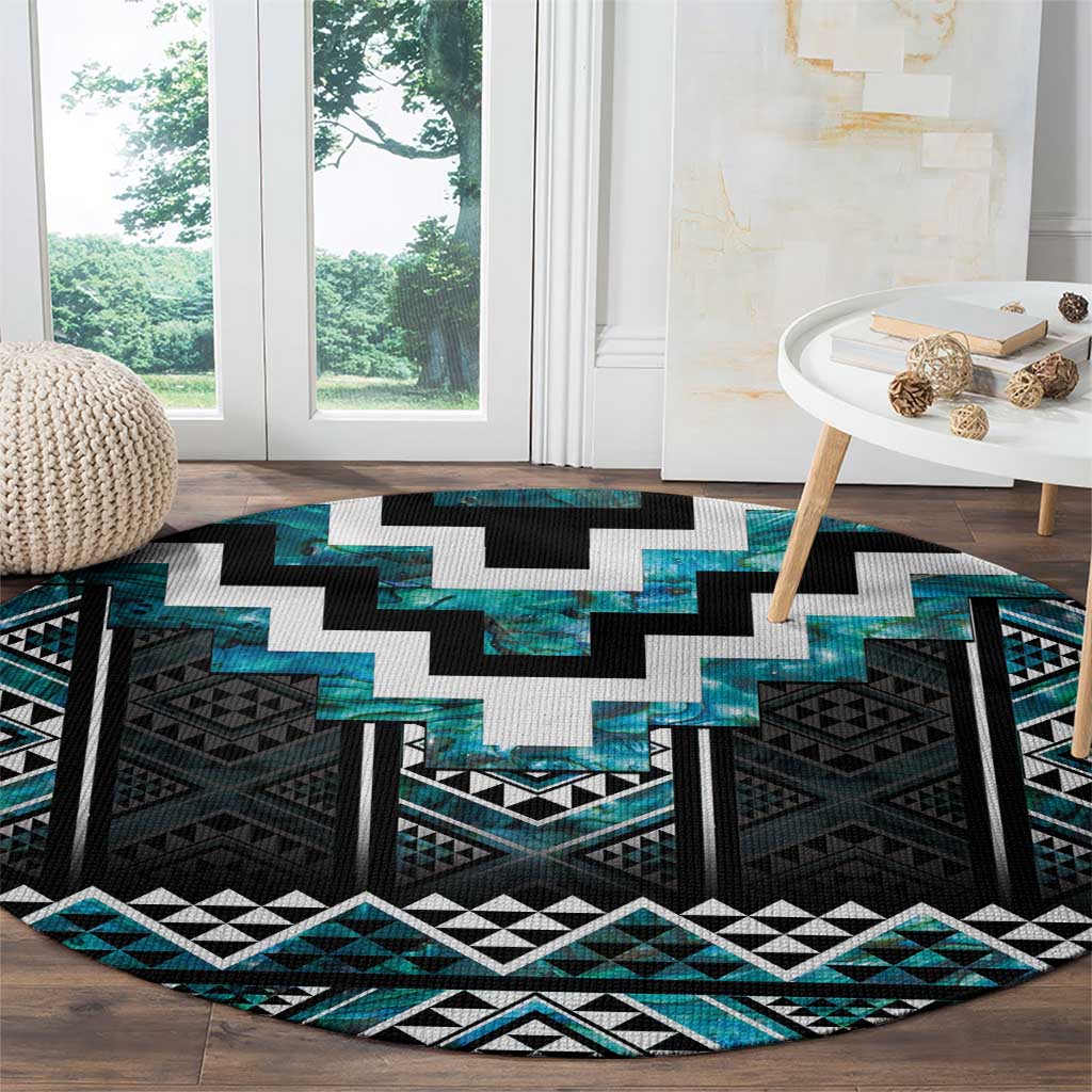 Paua Shell Taniko Pattern Aotearoa Round Carpet Niho Taniwha Mix Poutama