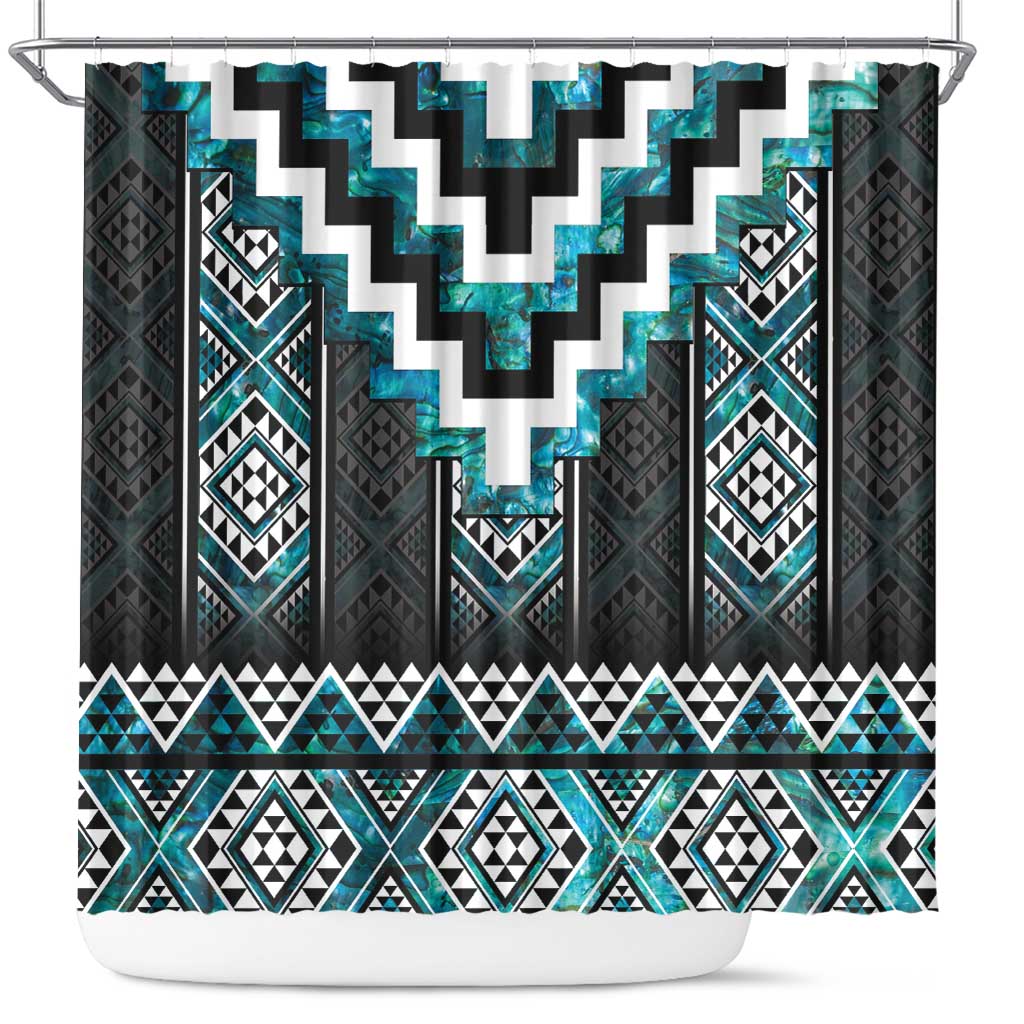Paua Shell Taniko Pattern Aotearoa Shower Curtain Niho Taniwha Mix Poutama