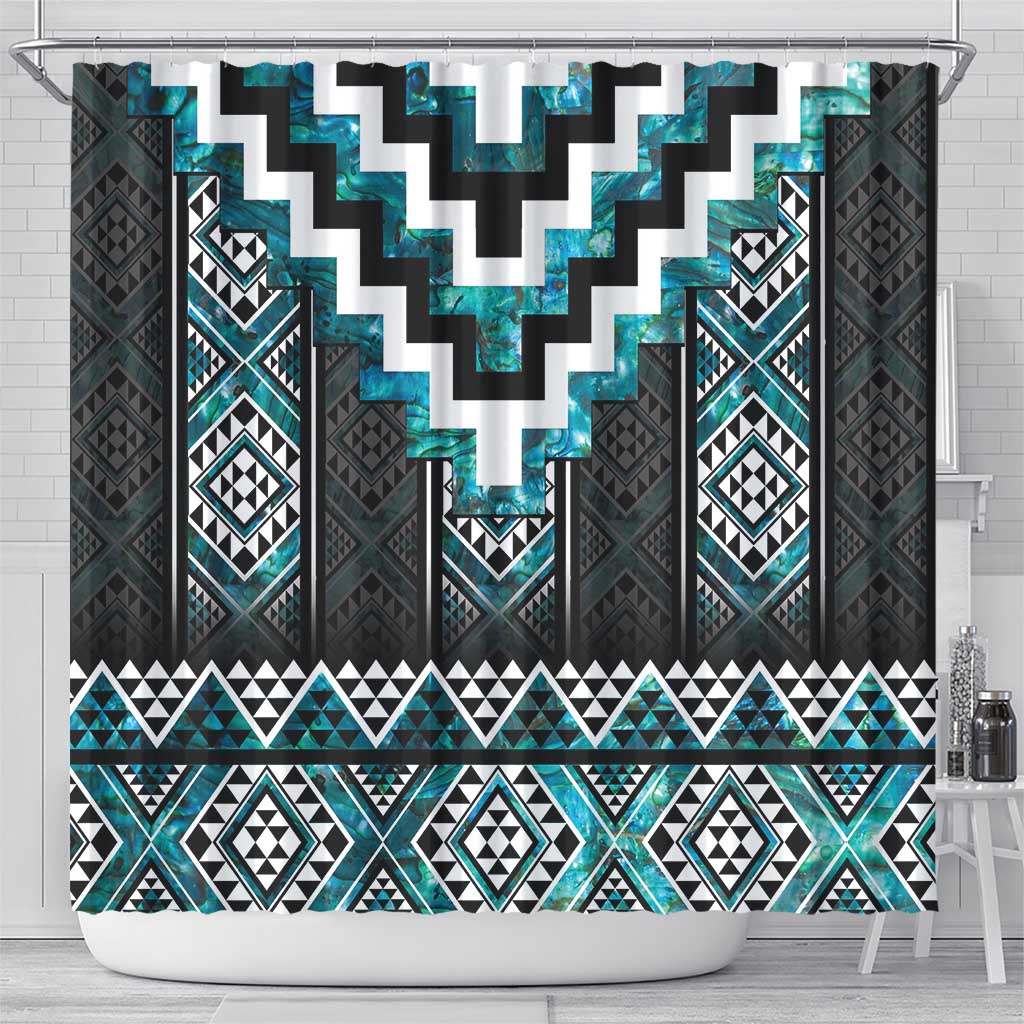 Paua Shell Taniko Pattern Aotearoa Shower Curtain Niho Taniwha Mix Poutama