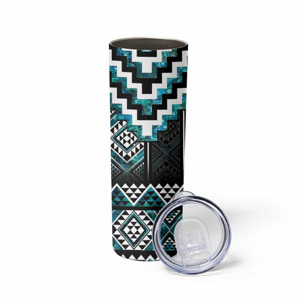 Paua Shell Taniko Pattern Aotearoa Skinny Tumbler Niho Taniwha Mix Poutama