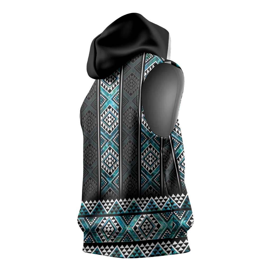 Paua Shell Taniko Pattern Aotearoa Sleeveless Hoodie Niho Taniwha Mix Poutama - Polynesian Pride