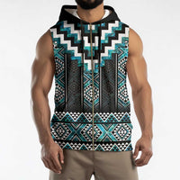 Paua Shell Taniko Pattern Aotearoa Sleeveless Zip Hoodie Niho Taniwha Mix Poutama - Polynesian Pride