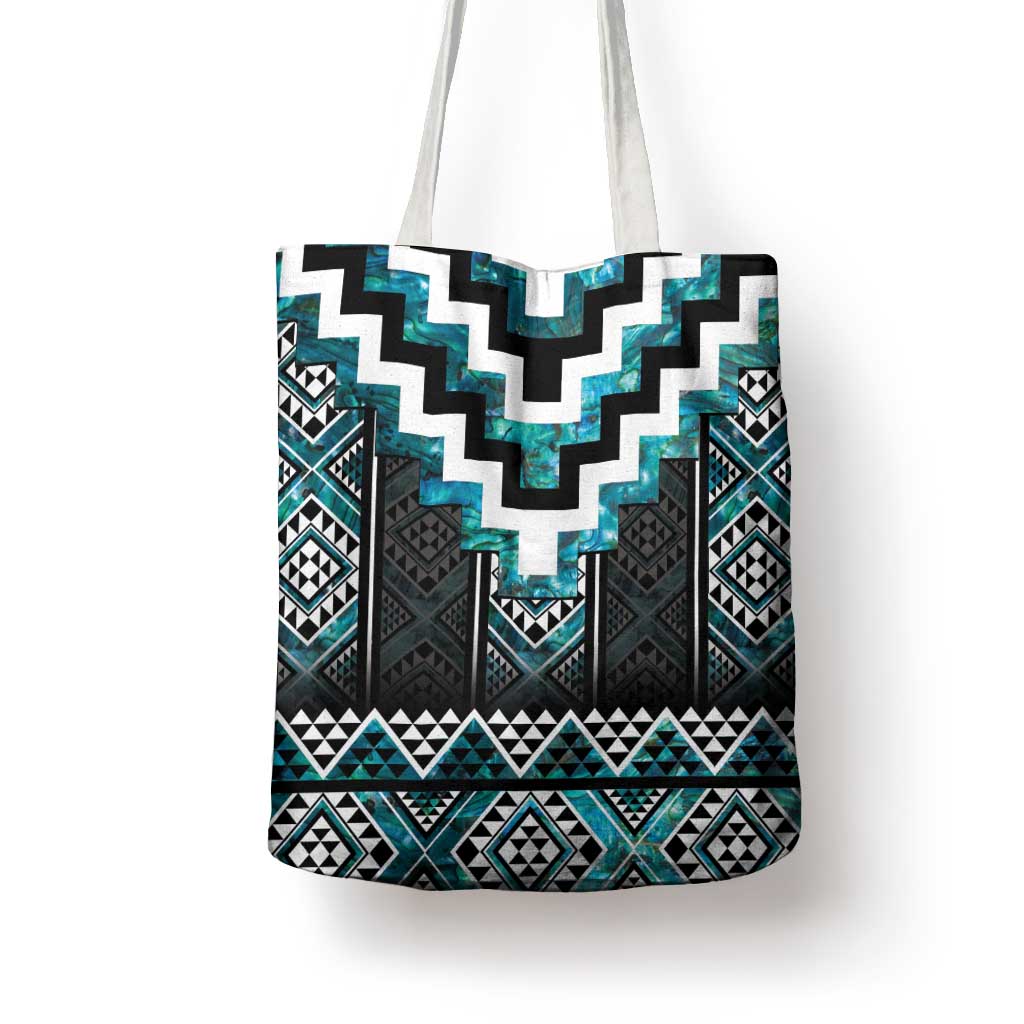 Paua Shell Taniko Pattern Aotearoa Tote Bag Niho Taniwha Mix Poutama - Polynesian Pride
